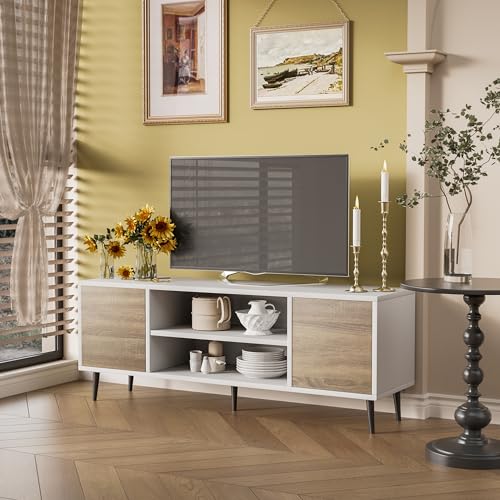 Modern Oak TV Stand for 65" TV with Storage