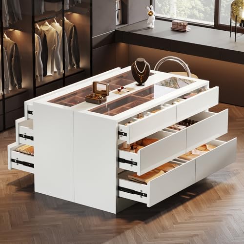 Simplified title: Modern White 6 Drawer Dresser with Jewelry Display Storage