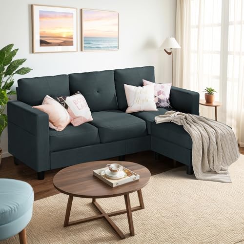 79 Inch Modern Linen Sectional Sofa with Reversible Chaise for Living Room, Apartment, Small Space - Dark Grey