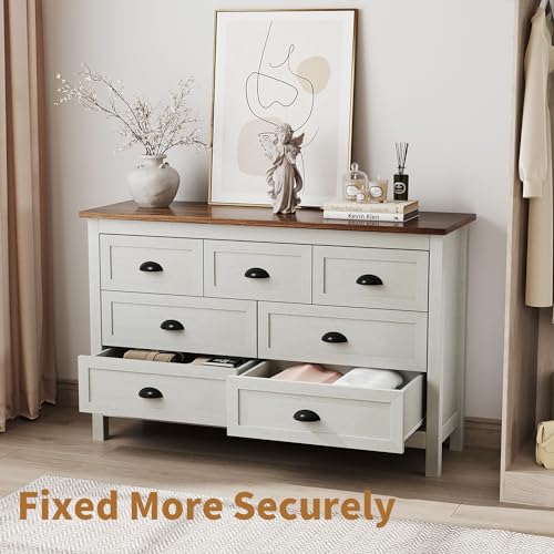 Vintage BlackHandled White Farmhouse Dresser, 7 Drawers