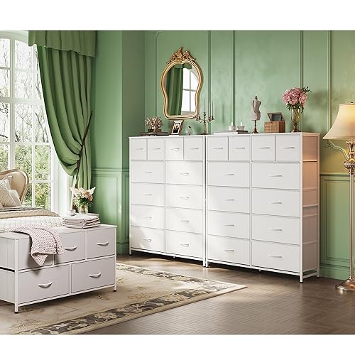 12-Drawer Fabric Tall Dresser for Bedroom Storage, White.