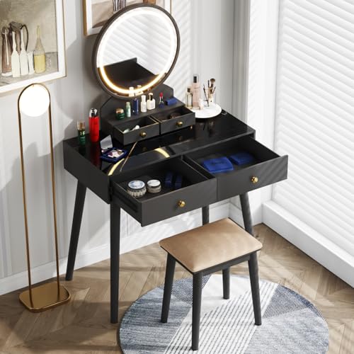 Makeup Vanity Desk with Mirror, Lights, and Storage for Girls' Bedroom
