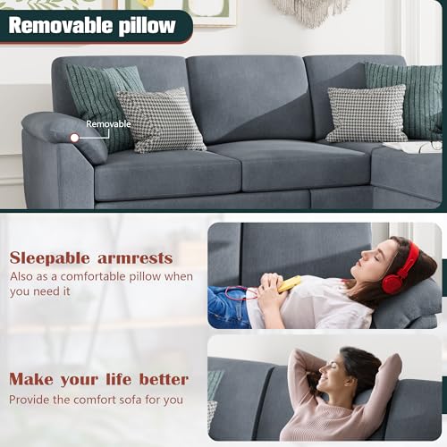 79 Convertible L Shaped Sectional Sofa with Removable Pillows, Mid Century Design for Living Room, Apartment and Office (Gray)