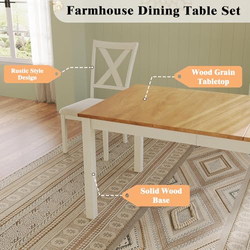 Farmhouse Dining Table Set for 6 with Rectangular Table & Chairs