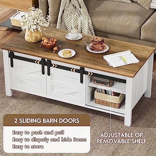 Rustic Farmhouse Coffee Table with Storage & Sliding Barn Doors
