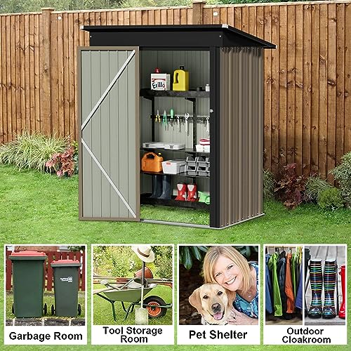 Durable Lockable Brown Outdoor Storage Shed - 5 x 3 FT - Waterproof