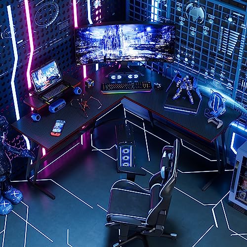 Black Large L-Shaped Gaming Desk for Home Office